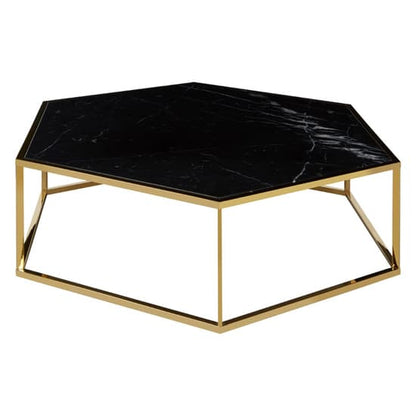 Contemporary Black Marble Coffee Table with Gold Steel Frame - Low Profile Design