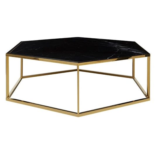 Contemporary Black Marble Coffee Table with Gold Steel Frame - Low Profile Design