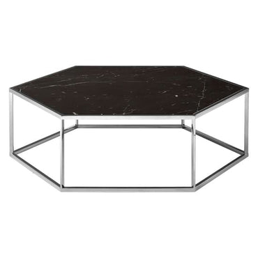 Contemporary Black Marble Coffee Table with Sleek Silver Frame