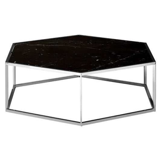 Contemporary Black Marble Coffee Table with Sleek Silver Frame