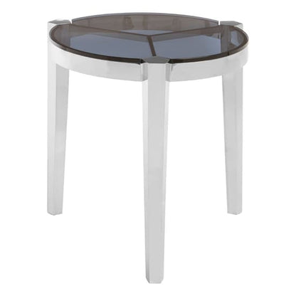 Smoky Grey Glass End Table with Silver Stainless Steel Frame for Modern Living Rooms