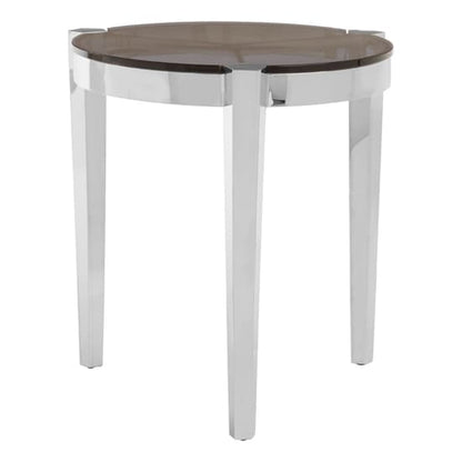 Smoky Grey Glass End Table with Silver Stainless Steel Frame for Modern Living Rooms