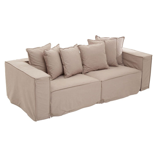 FURCO Marseilles Grey 3-Seater Linen Sofa with Cushions for Modern Living Rooms