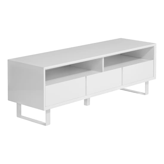 FURCO White High Gloss Media Unit with 3 Drawers and Open Shelves for Living Room