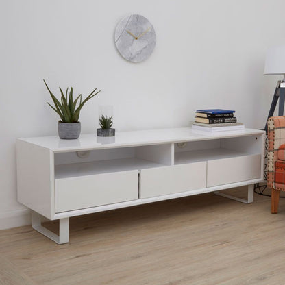 FURCO White High Gloss Media Unit with 3 Drawers and Open Shelves for Living Room