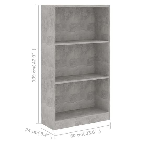 FURCO Modern 3-Tier Wooden Bookshelf with Concrete Finish for Home and Office Storage