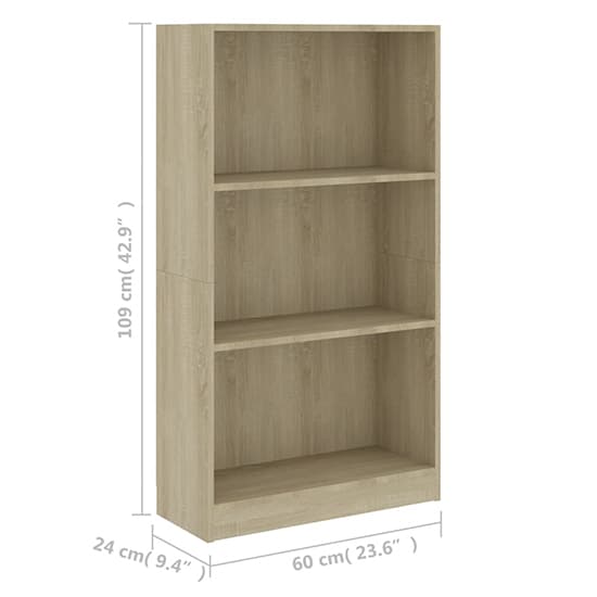 FURCO 3-Tier Sonoma Oak Wooden Bookshelf for Home and Office Storage