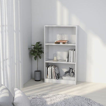 FURCO 3-Tier White Wooden Bookshelf for Home and Office Storage