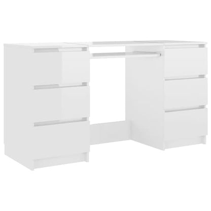 White High Gloss Laptop Desk with 6 Drawers for Home Office