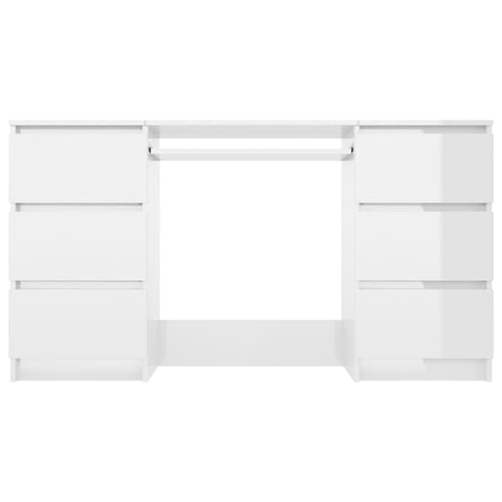 White High Gloss Laptop Desk with 6 Drawers for Home Office