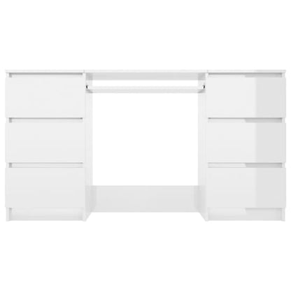 White High Gloss Laptop Desk with 6 Drawers for Home Office