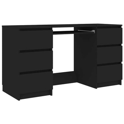 FURCO Mayra Black Wooden Desk with 6 Storage Drawers for Home Office