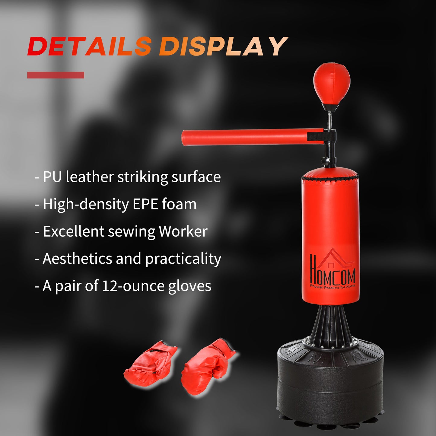 HOMCOM 55-205cm 3-IN-1 Freestanding Boxing Punch Bag Stand with Rotating Flexible Arm, Speed Ball, Waterable Base