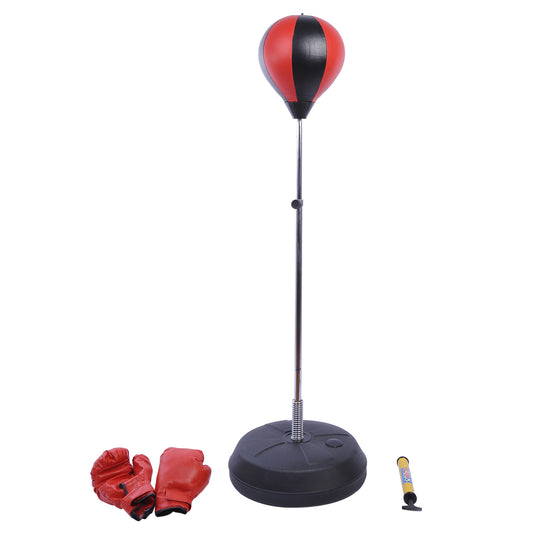 HOMCOM ids Training Boxing Punch Ball Set 125-145H x ?43cm with Gloves Air Pump Adjustable Height Freestanding Exercise Training for Kids and Teenagers