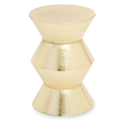 Gold Angular Metal Accent Table - Modern Drum Style Side Table for Living Room