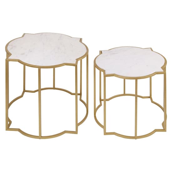 Mekbuda Set of 2 White Marble Top Side Tables with Gold Frame - Modern Stacking Accent Tables