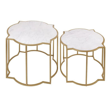 Mekbuda Set of 2 White Marble Top Side Tables with Gold Frame - Modern Stacking Accent Tables