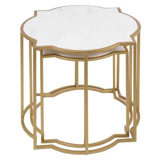 Mekbuda Set of 2 White Marble Top Side Tables with Gold Frame - Modern Stacking Accent Tables