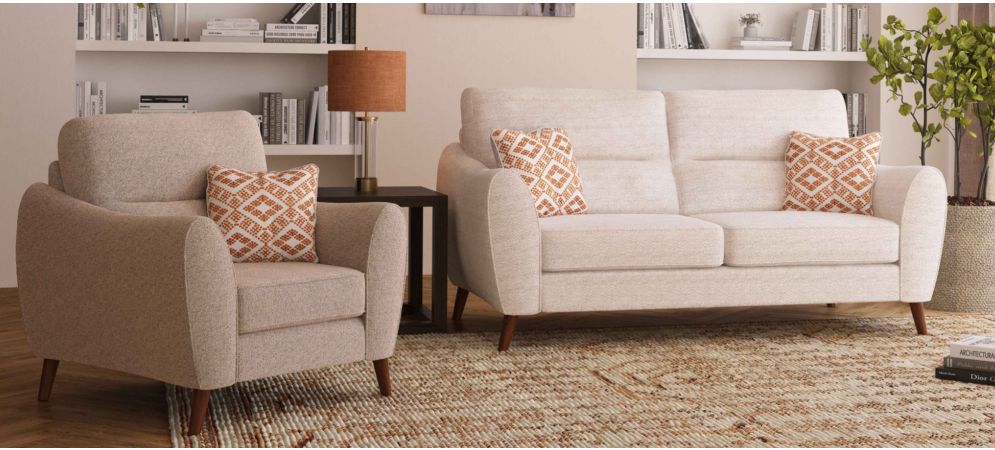 Beige 3 + 2 Fabric Sofa Set with Hardwood Frame and Wooden Legs – Various Combinations Available