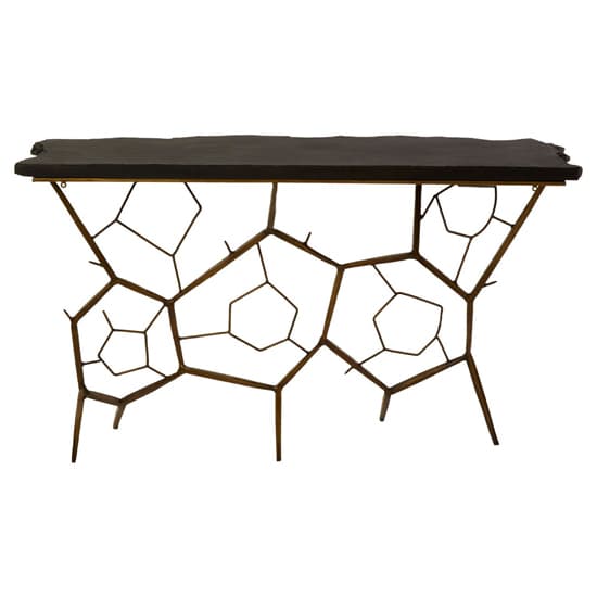 Menkent Black Stone Top Console Table With Antique Brass Legs