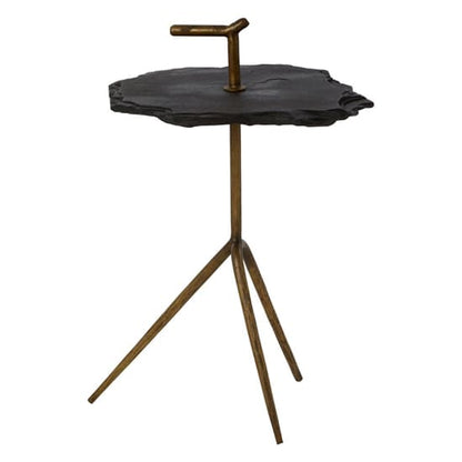 Organic Black Stone Side Table with Antique Brass Legs for Modern Living Rooms