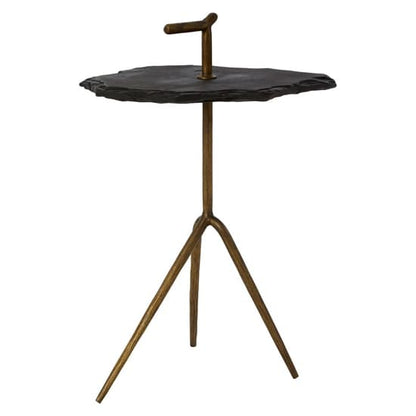 Organic Black Stone Side Table with Antique Brass Legs for Modern Living Rooms