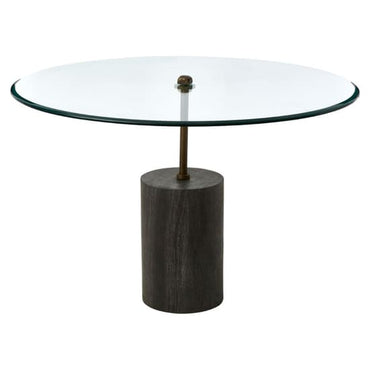 Clear Glass Round Side Table with Black Marble Base and Brass Accents