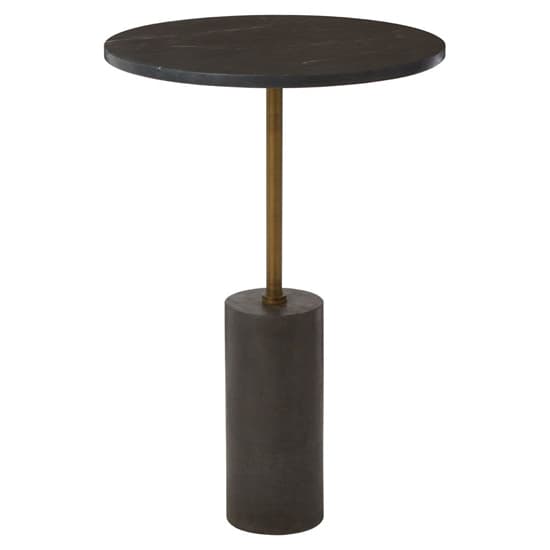 Black Marble Round Side Table with Antique Brass Base for Modern Living Rooms