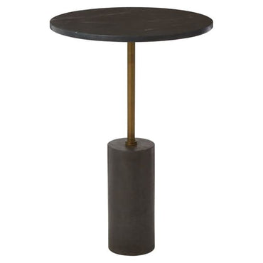 Black Marble Round Side Table with Antique Brass Base for Modern Living Rooms