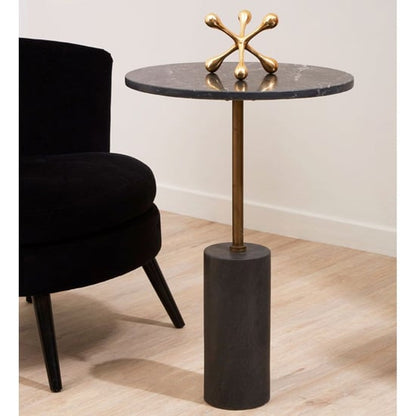 Black Marble Round Side Table with Antique Brass Base for Modern Living Rooms