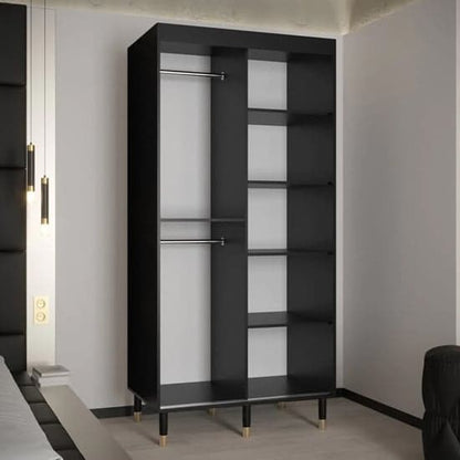 Metz I Wooden Wardrobe With Sliding 2 Doors 100cm In Black