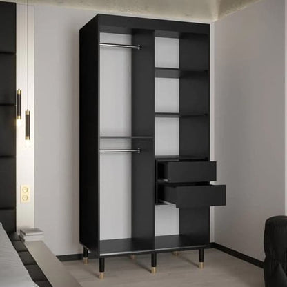 Metz I Wooden Wardrobe With Sliding 2 Doors 100cm In Black