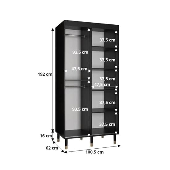 Metz I Wooden Wardrobe With Sliding 2 Doors 100cm In Black