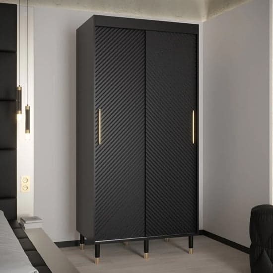 Metz I Wooden Wardrobe With Sliding 2 Doors 100cm In Black