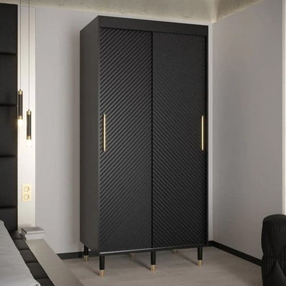 Metz I Wooden Wardrobe With Sliding 2 Doors 100cm In Black