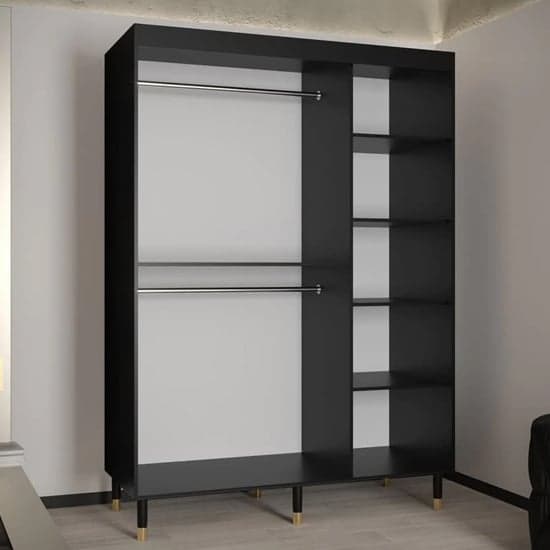 Metz I Wooden Wardrobe With Sliding 2 Doors 150cm In Black