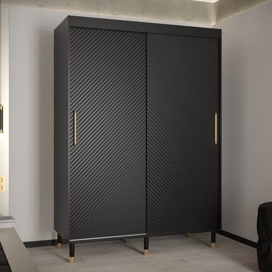 Metz I Wooden Wardrobe With Sliding 2 Doors 150cm In Black