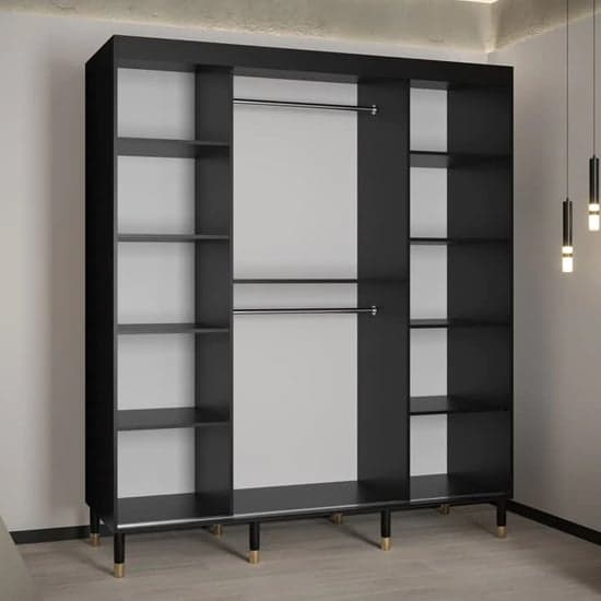 Metz I Wooden Wardrobe With Sliding 2 Doors 180cm In Black