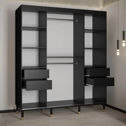 Metz I Wooden Wardrobe With Sliding 2 Doors 180cm In Black