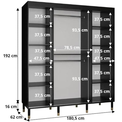 Metz I Wooden Wardrobe With Sliding 2 Doors 180cm In Black