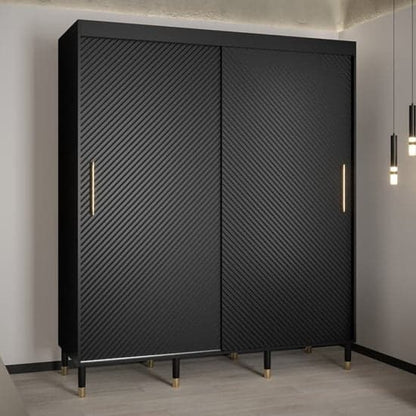 Metz I Wooden Wardrobe With Sliding 2 Doors 180cm In Black