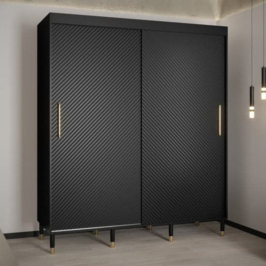 Metz I Wooden Wardrobe With Sliding 2 Doors 180cm In Black