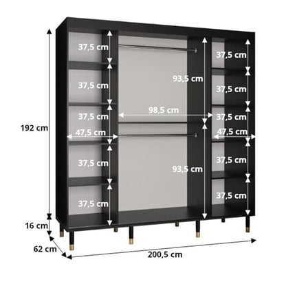 Metz I Wooden Wardrobe With 2 Sliding Doors 200cm In Black