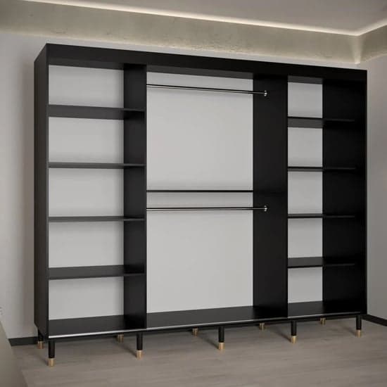 Metz I Wooden Wardrobe With 3 Sliding Doors 250cm In Black