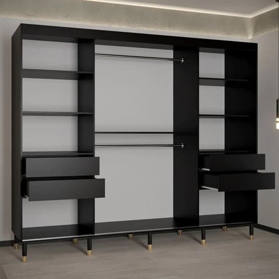 Metz I 250cm Black Wooden Wardrobe with 3 Sliding Doors and Ample Storage