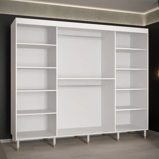 Metz I 250cm White Wooden Wardrobe with 3 Sliding Doors and Ample Storage