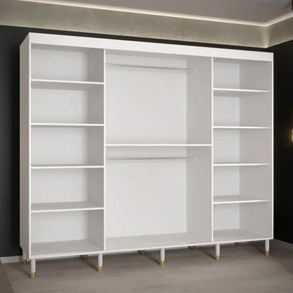 Metz I 250cm White Wooden Wardrobe with 3 Sliding Doors and Ample Storage