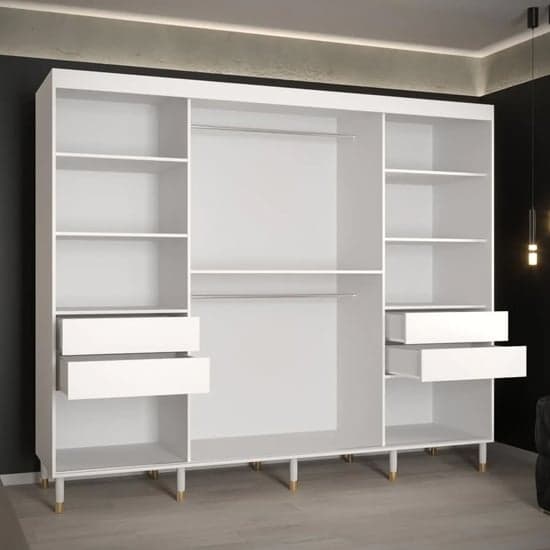 Metz I 250cm White Wooden Wardrobe with 3 Sliding Doors and Ample Storage