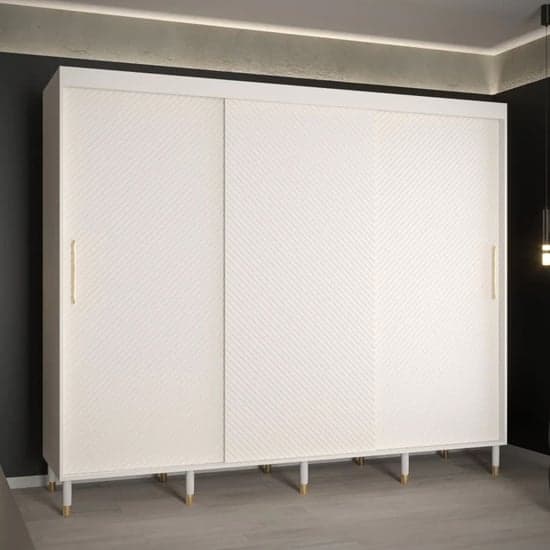 Metz I 250cm White Wooden Wardrobe with 3 Sliding Doors and Ample Storage