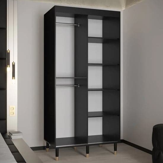 Metz II Mirrored Wardrobe With 2 Sliding Doors 100cm In Black